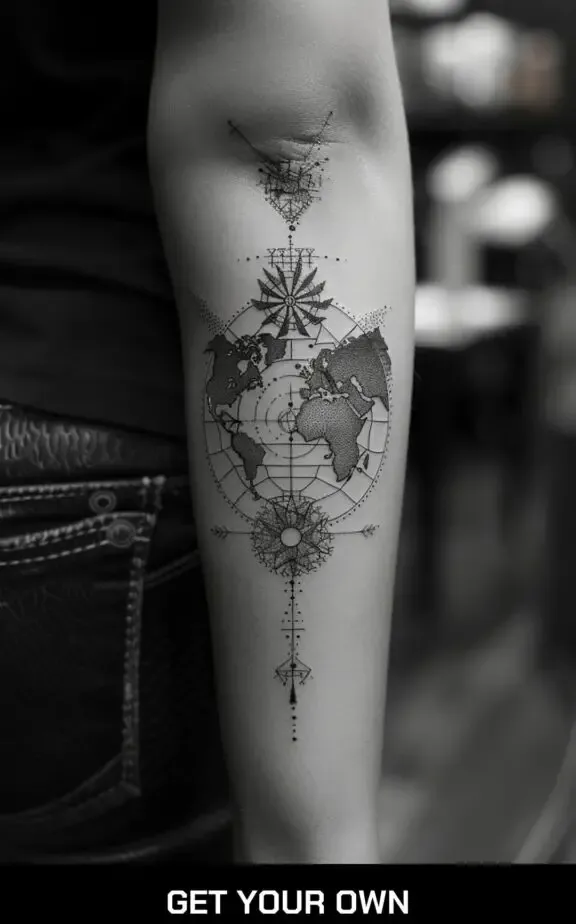 globe geometric tattoo designs