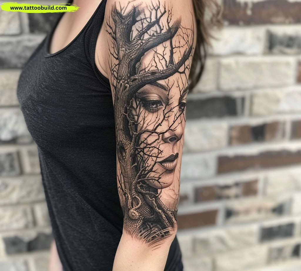tree sleeve tattoo for women