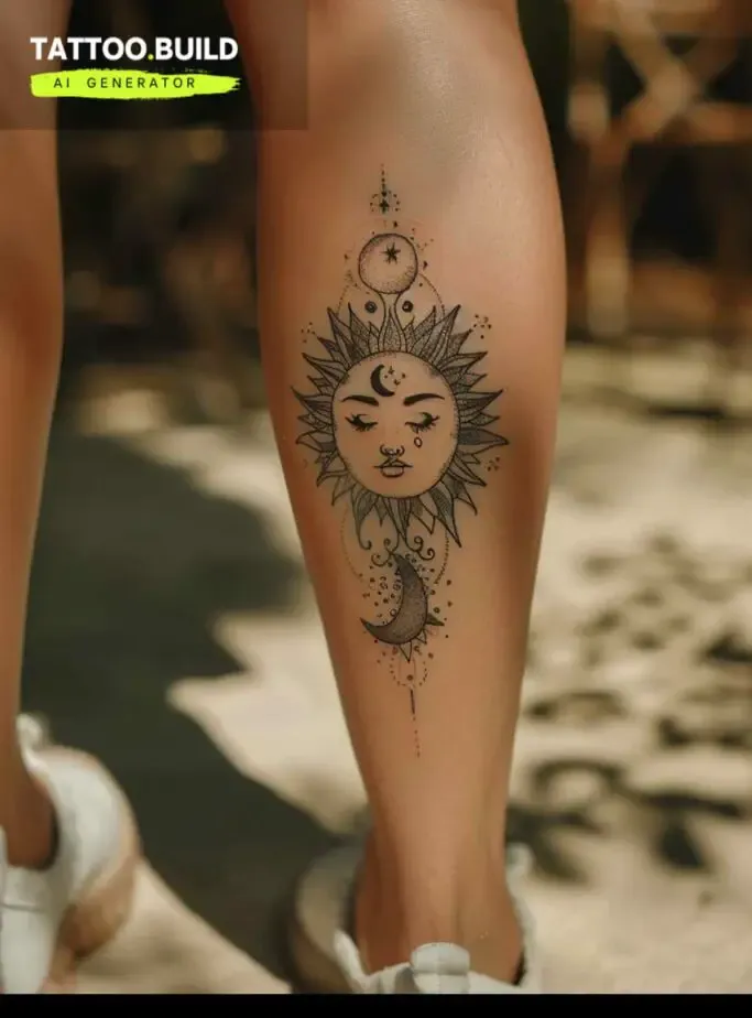 Sun and Moon Calf Tattoo