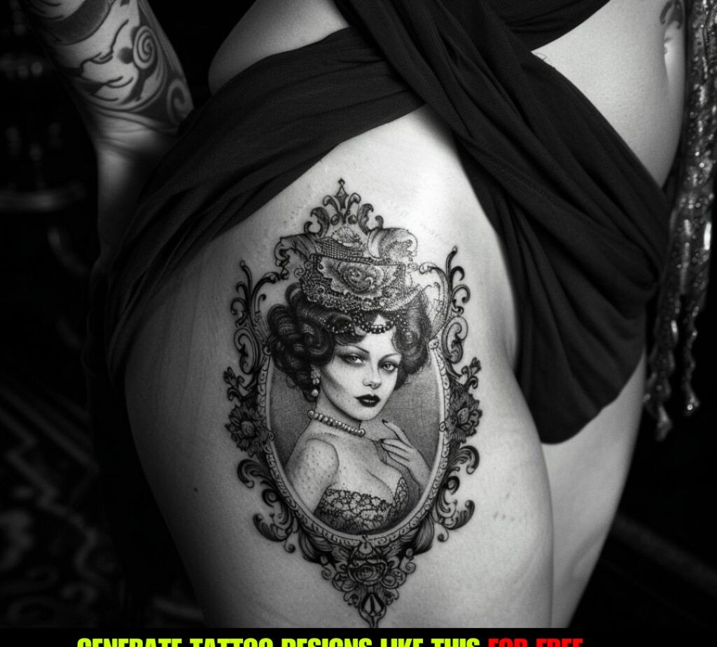 portrait vintage hip tattoo for ladies