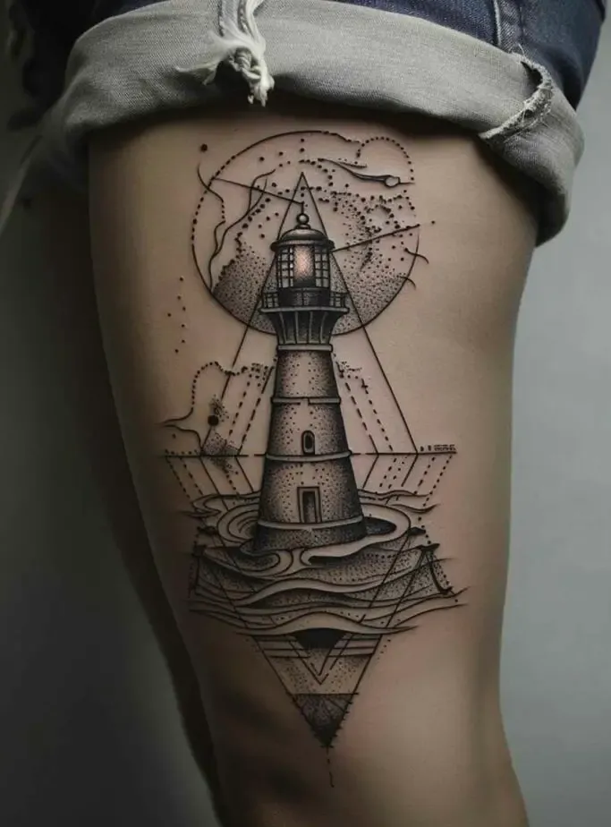 Fine Line Lighthouse Tattoo