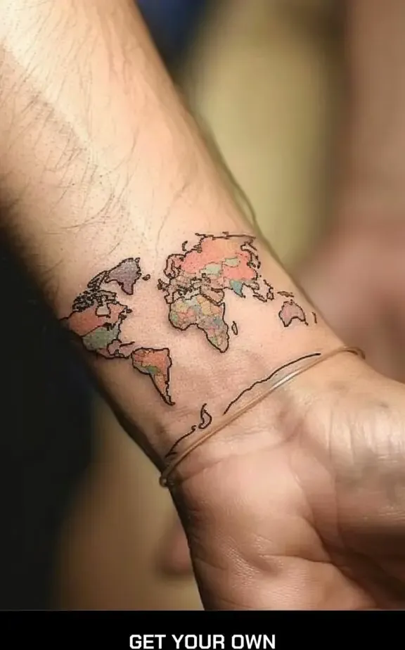 world map bracelet tattoo