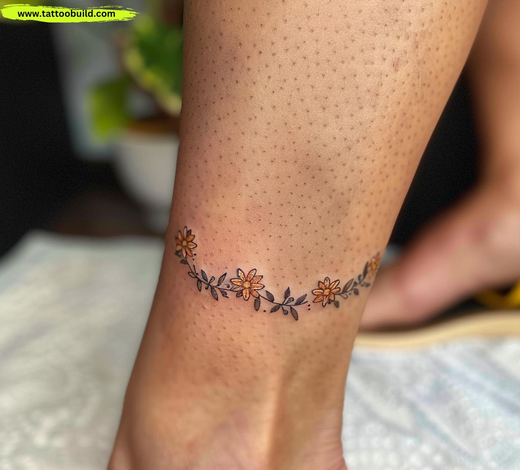 flower wraps ankle tattoo