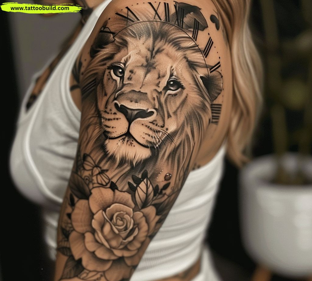 lion sleeve tattoo for women