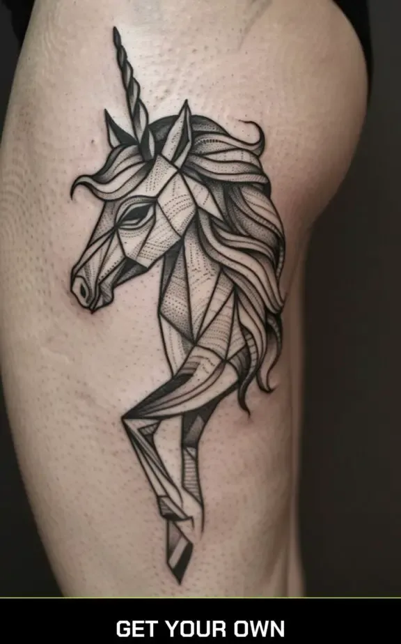 unicorn black work tattoo idea