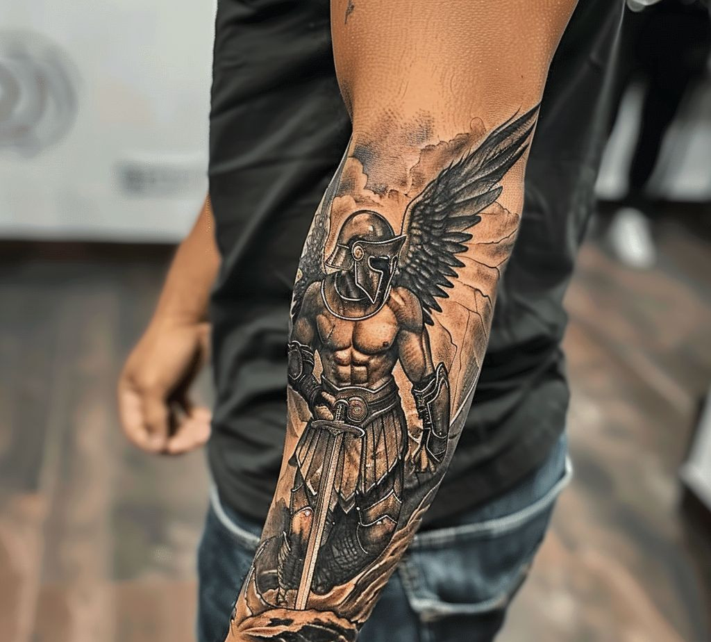 warrior tattoo for guys: black and white