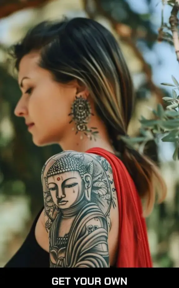 half sleeve female buddha tattoo