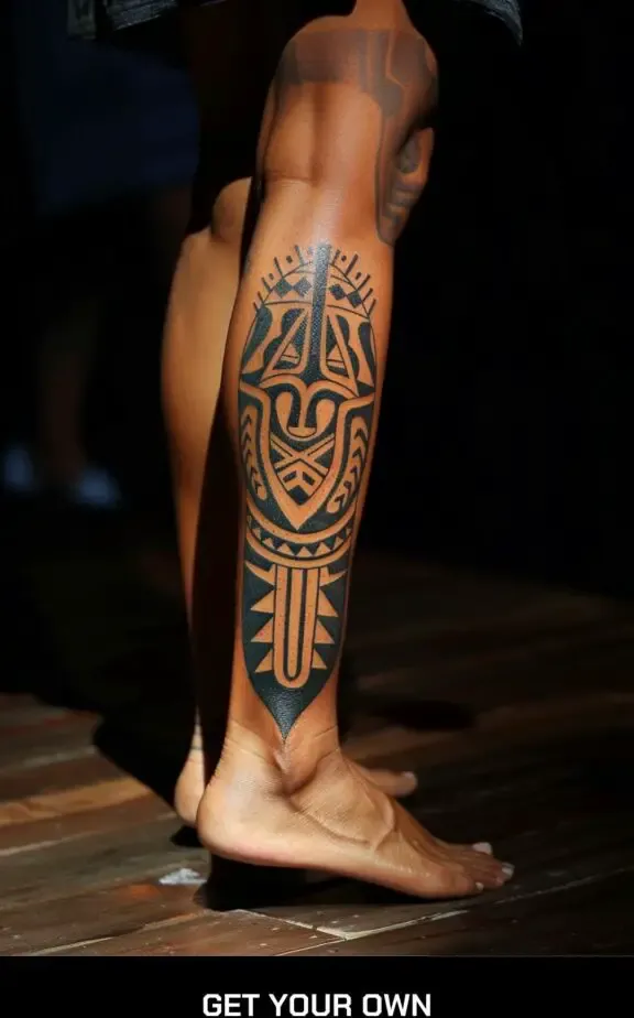 tribal leg tattoo