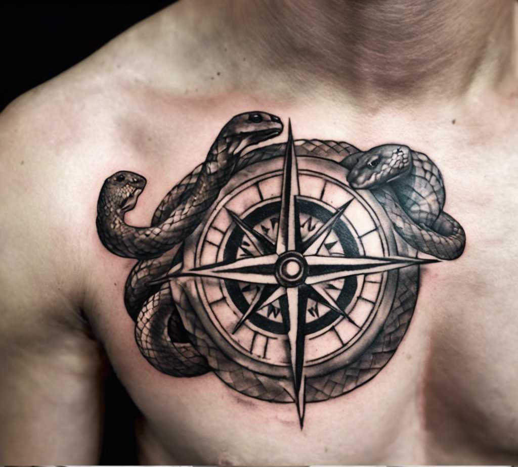 snake and compass tattoo designs