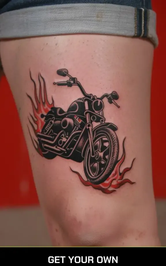 motorcycle and flames tattoo