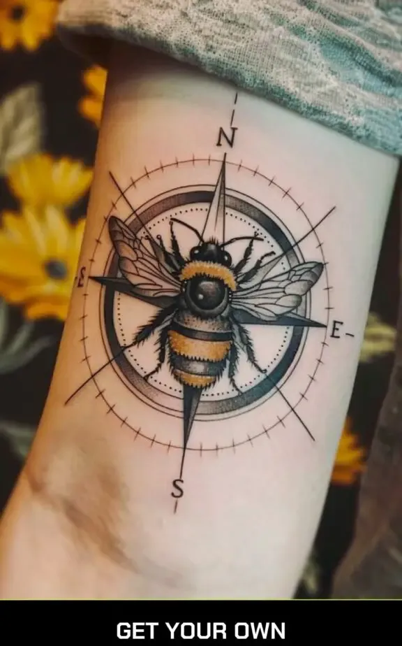 bee and compass tattoo