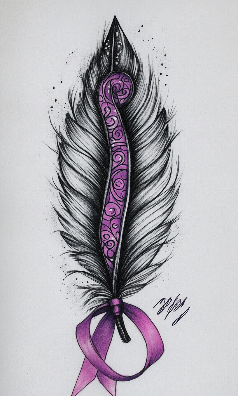 cancer ribbon feather tattoo drawing-19