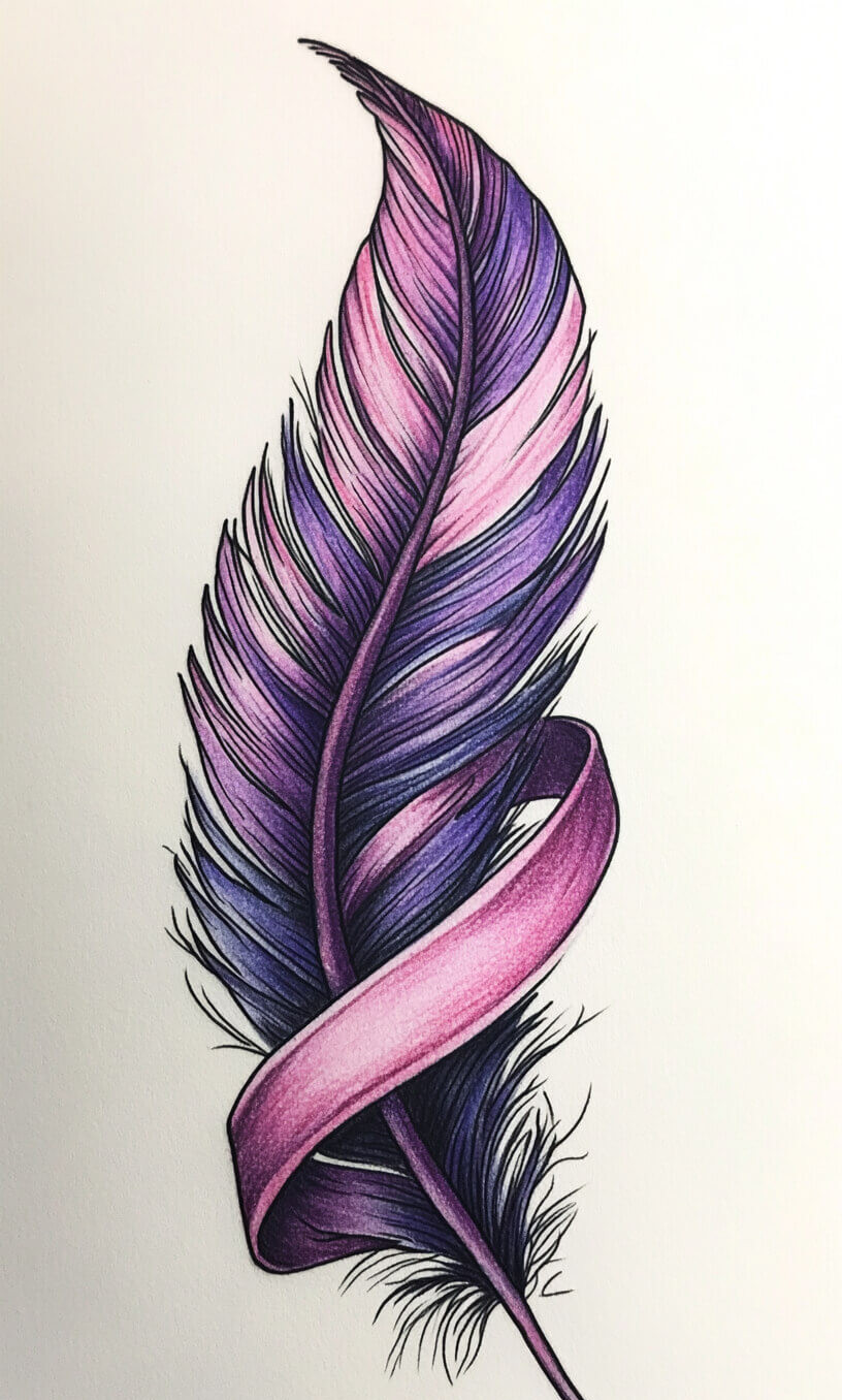 cancer ribbon feather tattoo drawing-38