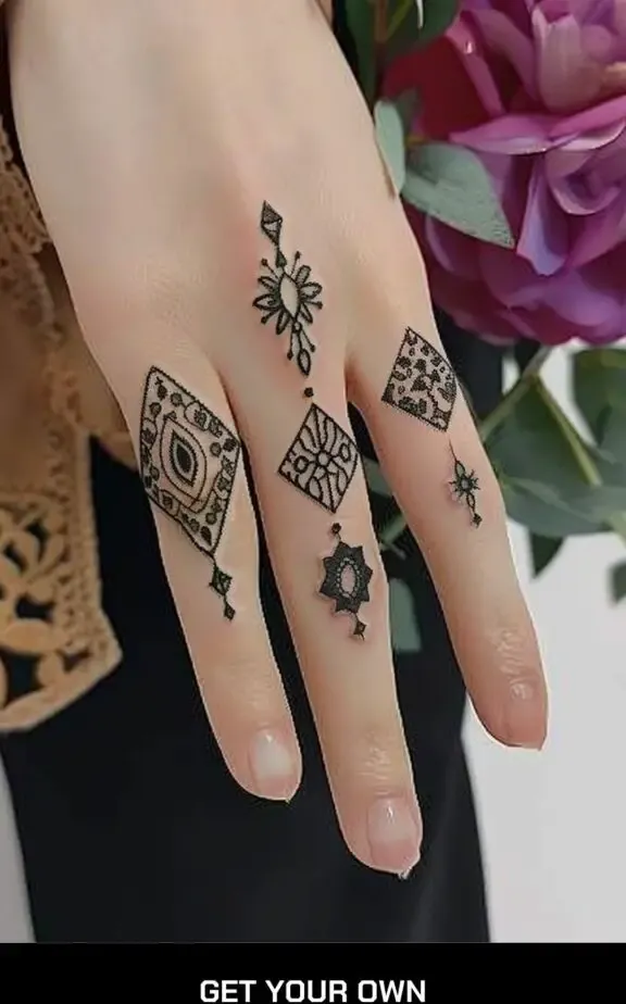 gemstone finger tattoo