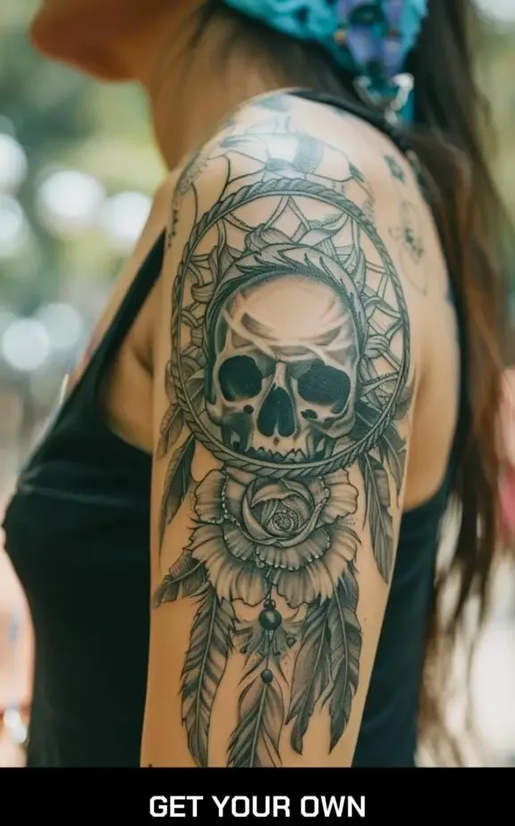 skull and dreamcatcher tattoos for female