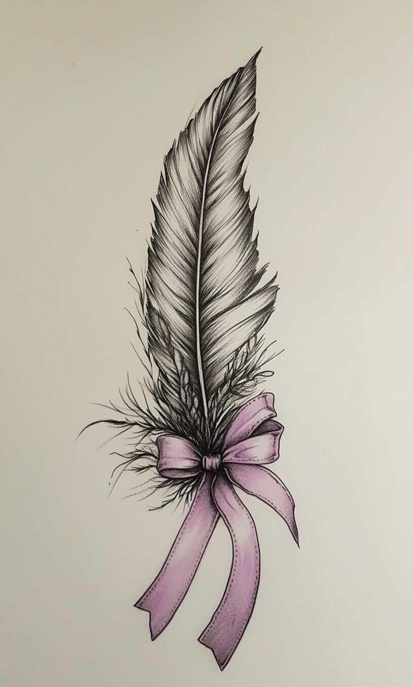 cancer ribbon feather tattoo drawing-22