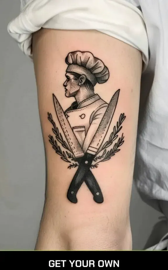 tattoo of a chef with crossed knife idea