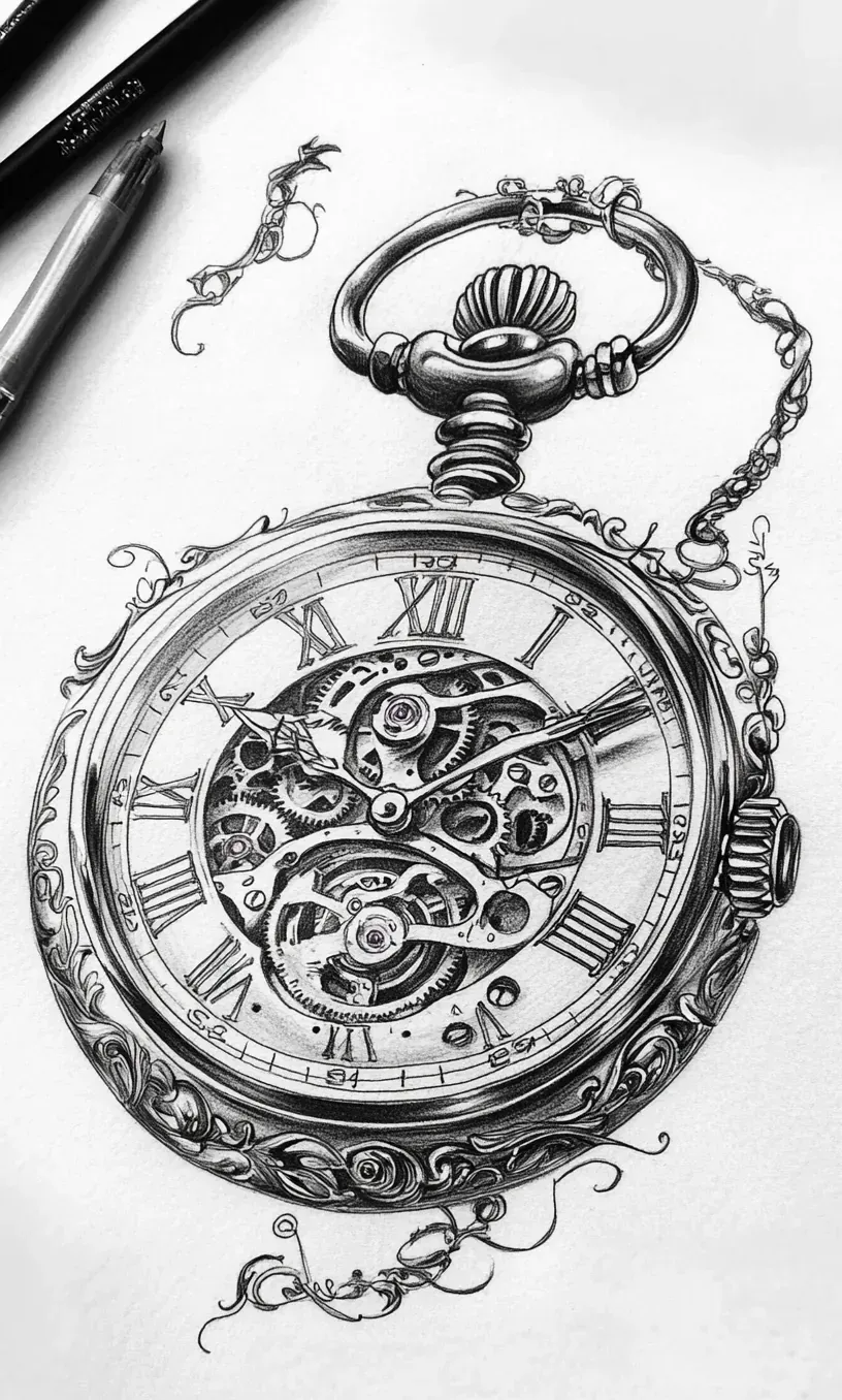 Pocket Watch Tattoo Drawing-4
