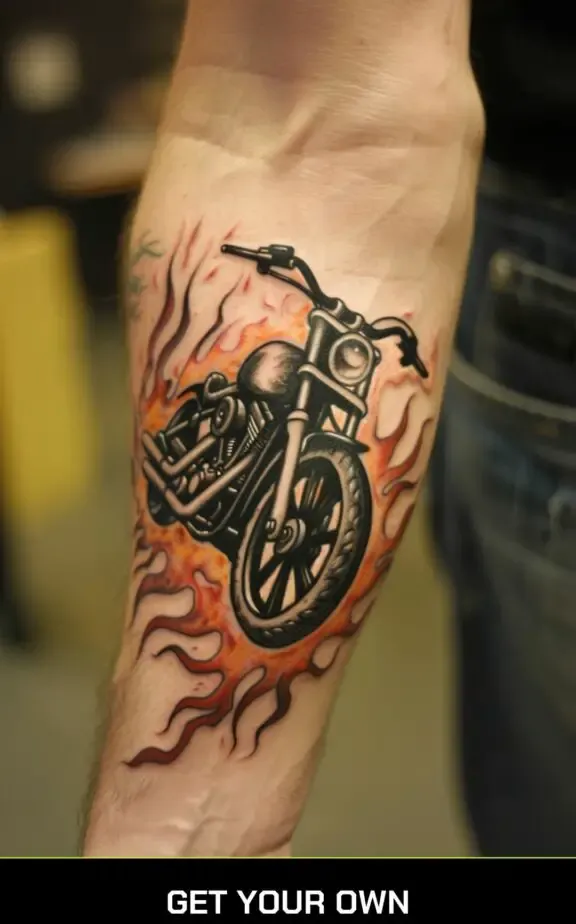 motorcycle and flames tattoo