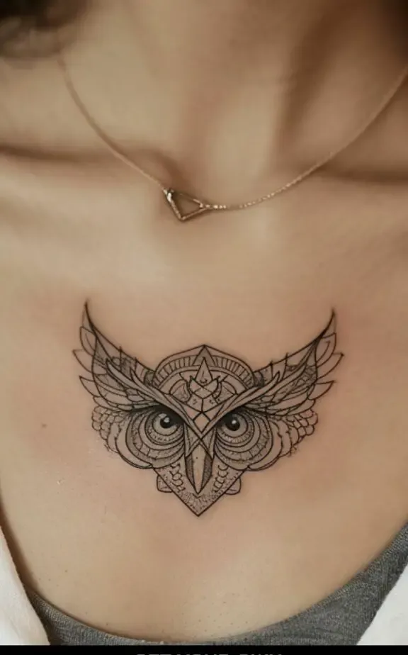 Owl Bird Chest Tattoos Females