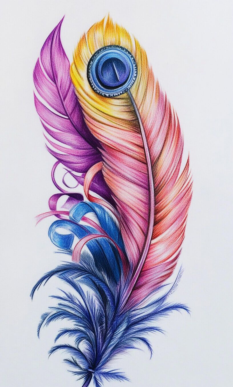 cancer ribbon feather tattoo drawing-37
