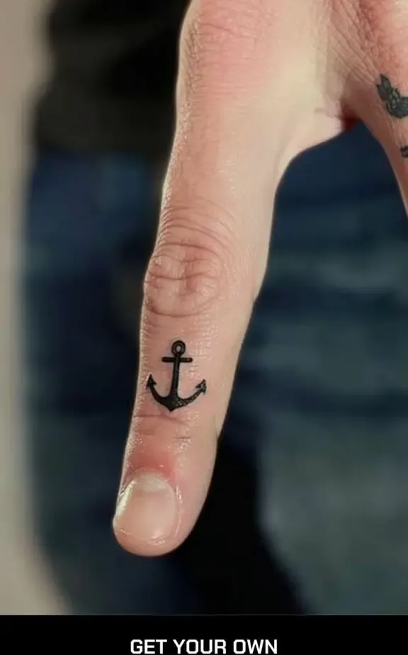 anchor finger tattoo for men