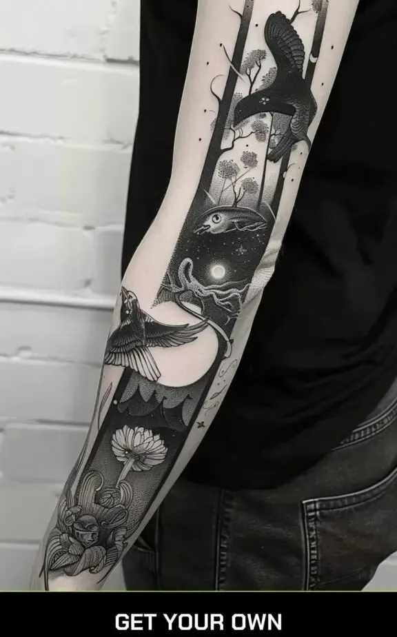 surreal blackwork tattoo design
