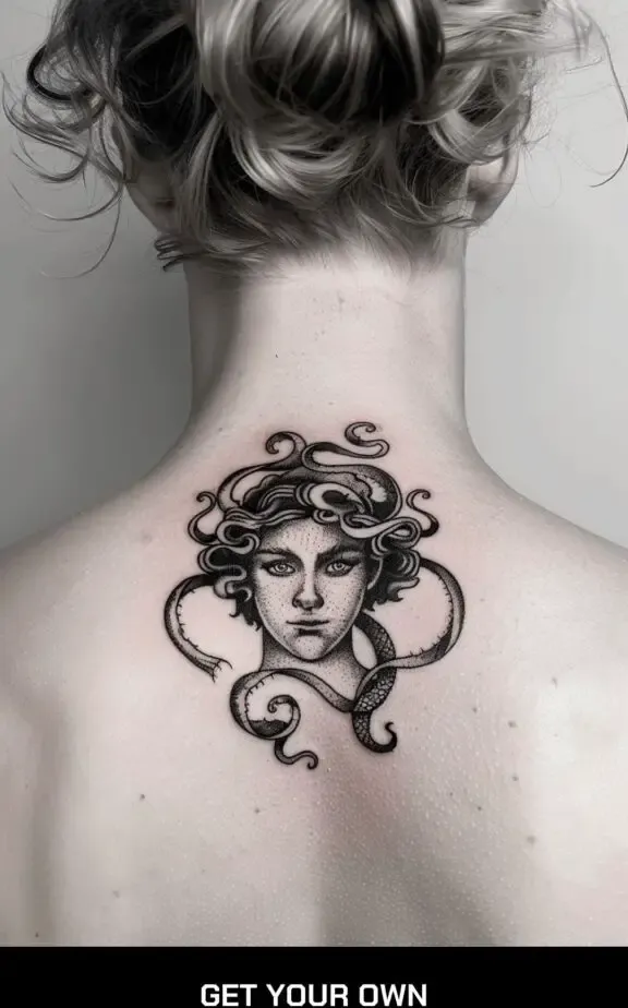 simple medusa tattoo on the back