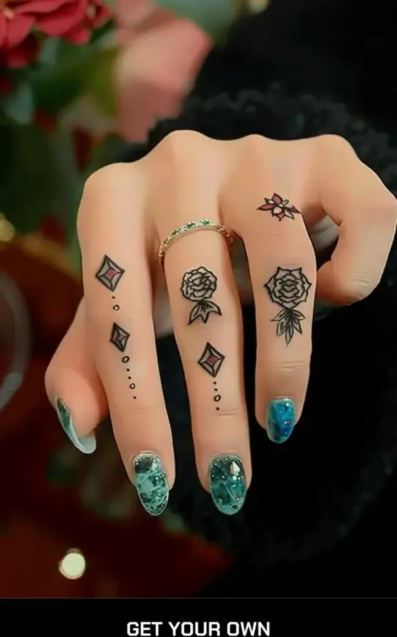 gemstone finger tattoo