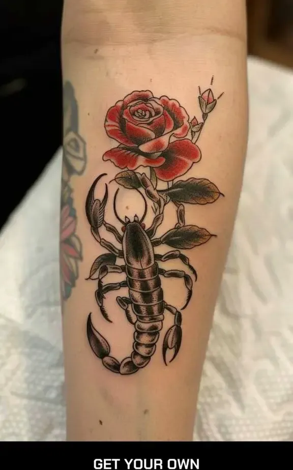 scorpion and flower tattoo