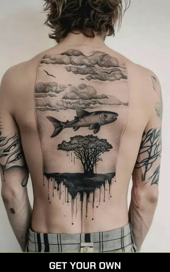 fantasy blackwork tattoo design