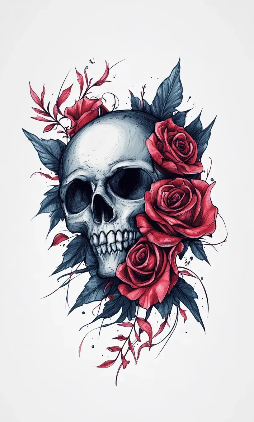 Skull Rose Tattoo Drawing-10
