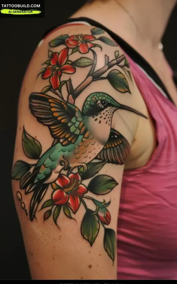 humming bird shoulder tattoo