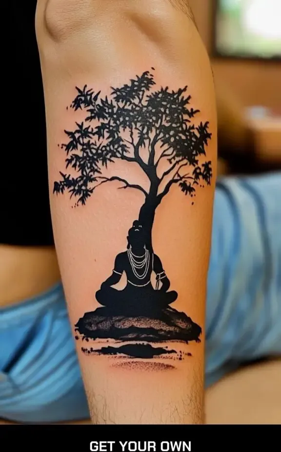 shiva under a tree silhouette tattoo