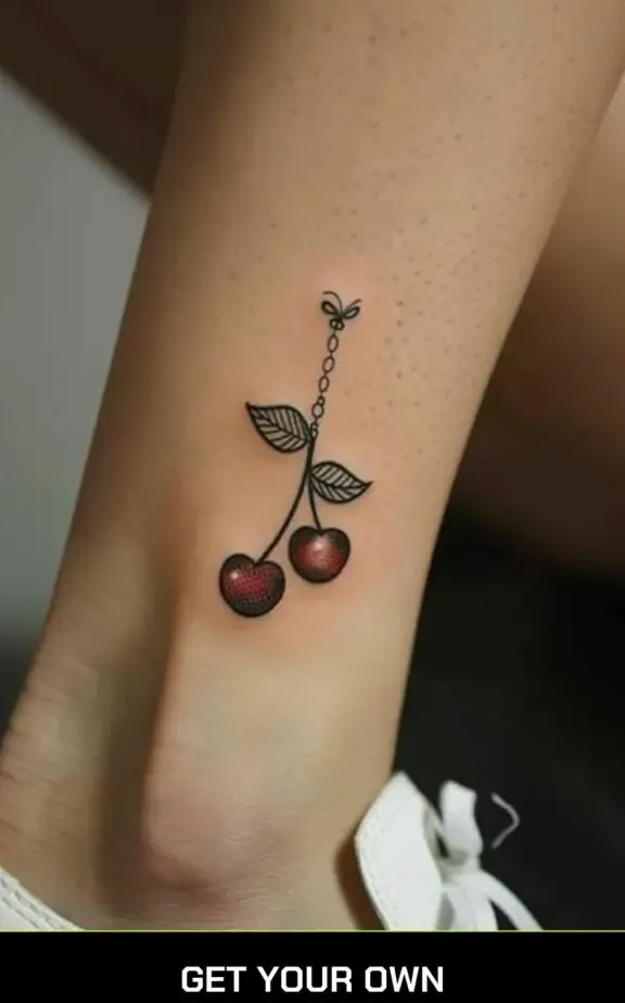 minimalist cherry ankle tattoo idea