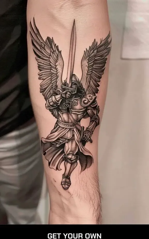 warrior angel arm tattoo