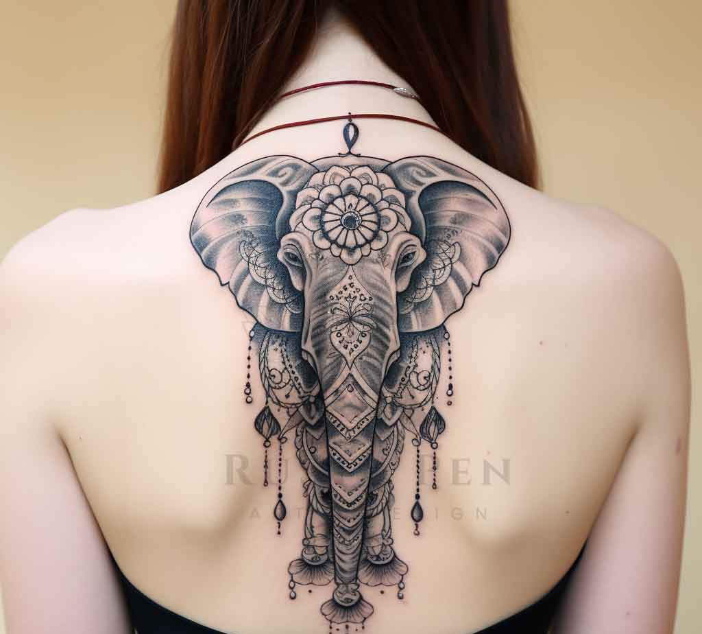 Elephant Tattoo on a woman's back