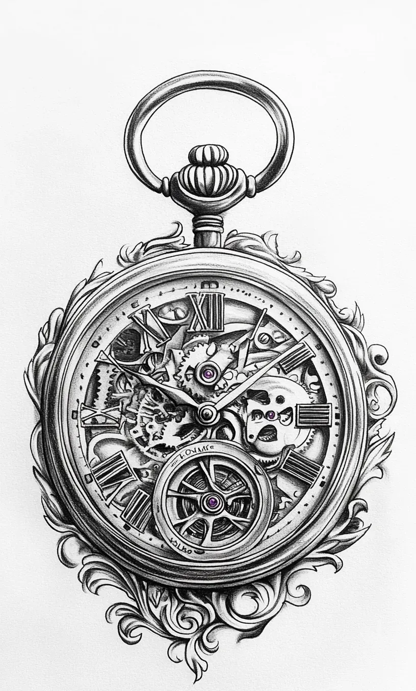 Pocket Watch Tattoo Drawing-11