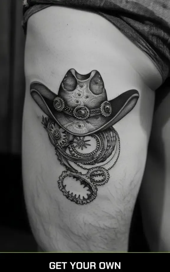 steampunk or mechanical blackwork tattoo