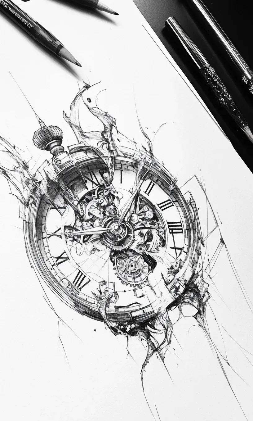 Clock Tattoo Drawings-21