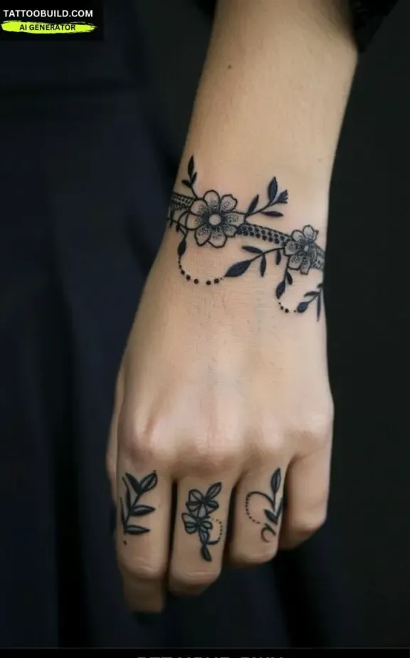floral feminine bracelet tattoo