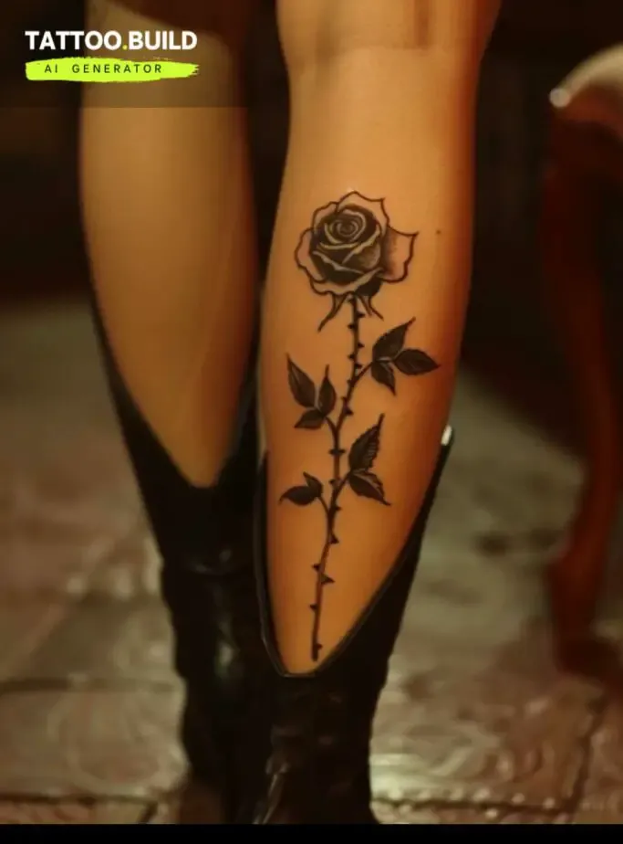 Black Rose Calf Tattoo 
