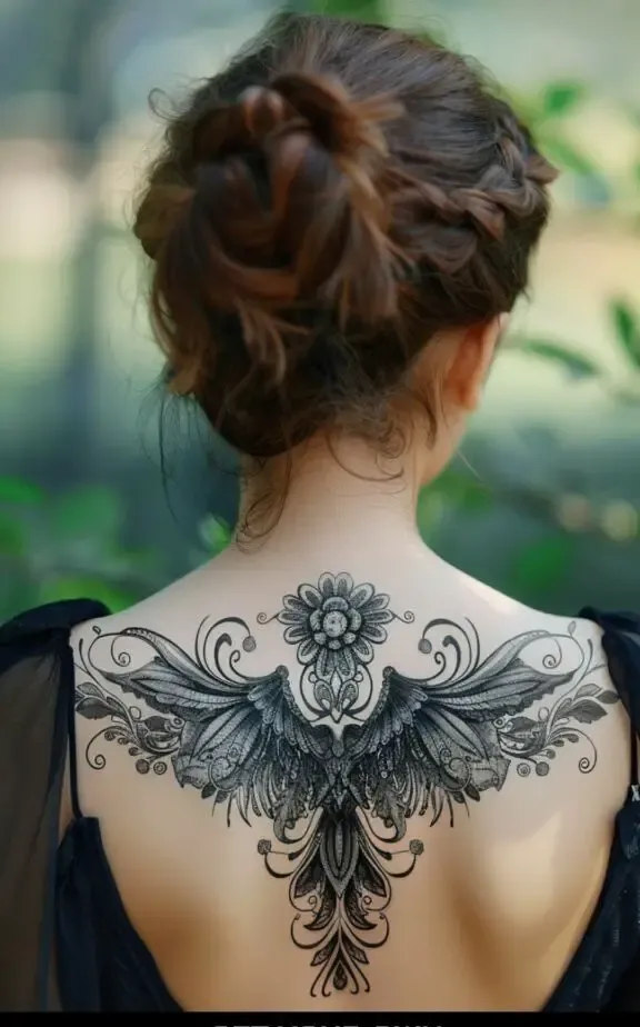 Filigree wing tattoo for females