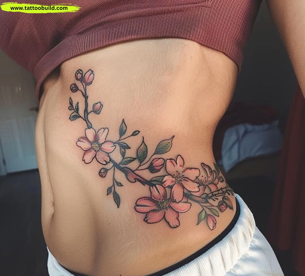 floral ribs tattoo for women