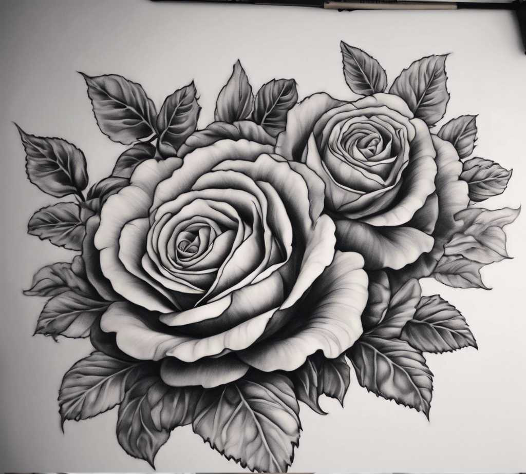 Cabbage black and gray rose tattoo drawing