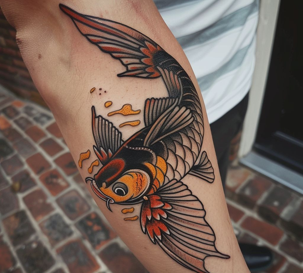 American traditional flying fish tattoo