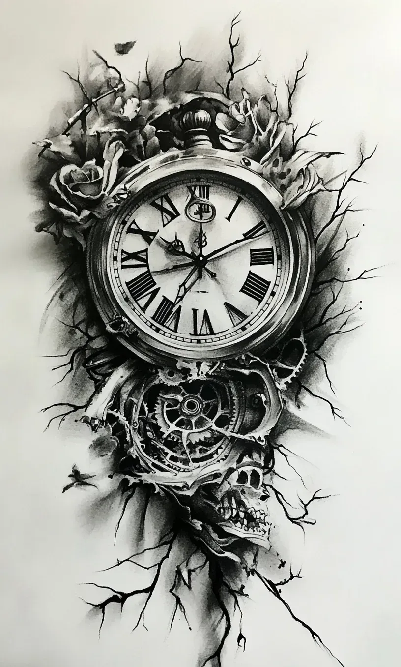 Clock Tattoo Drawings-12