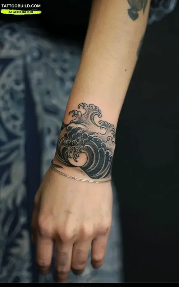 wave bracelet tattoo for ladies 