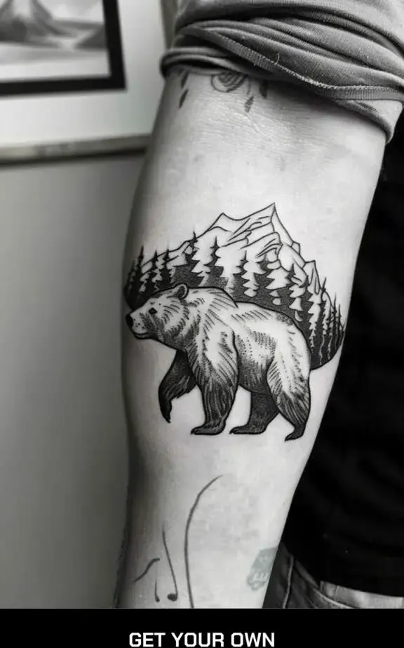 bear and nature forearm tattoo