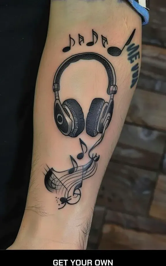 music and headphone tattoo